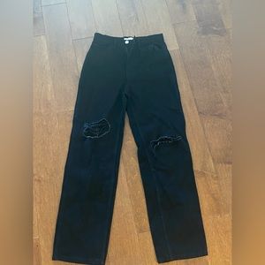 Wide leg ripped black jeans